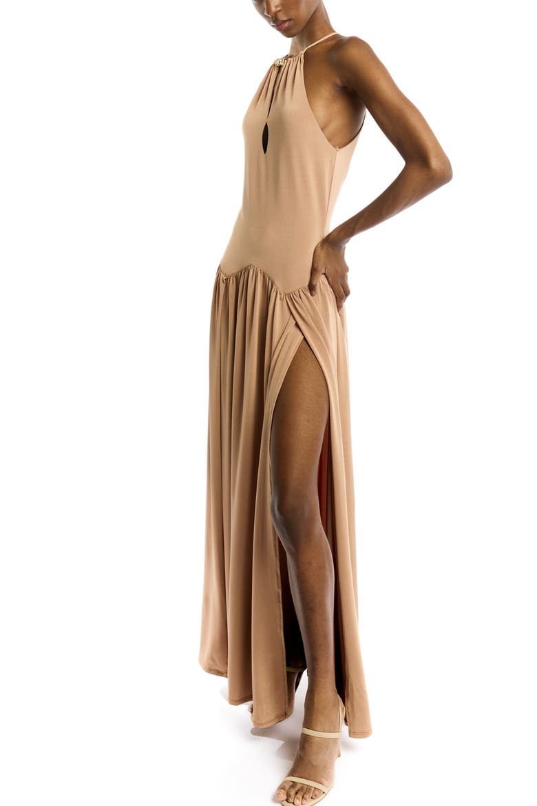 Santorini Halter  Slit Maxi Dress, Alternate, color, Copper