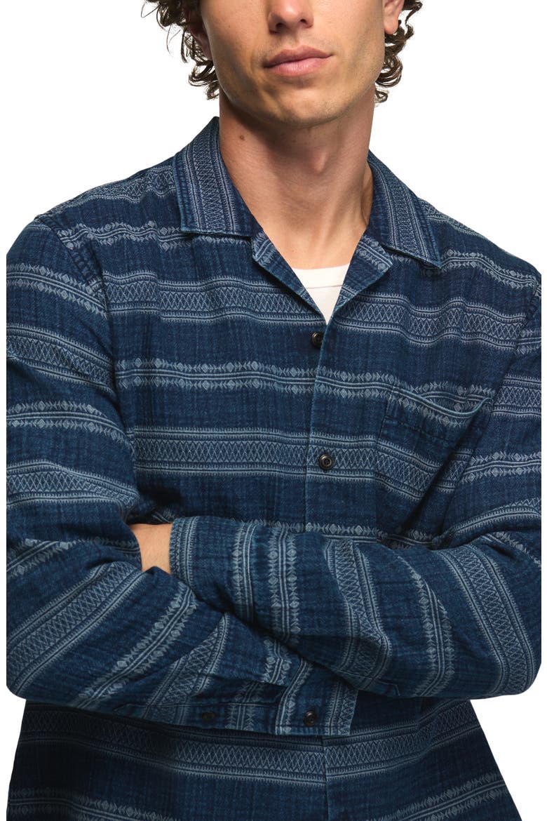 Stripe Long Sleeve Camp Shirt, Alternate, color, INDIGO