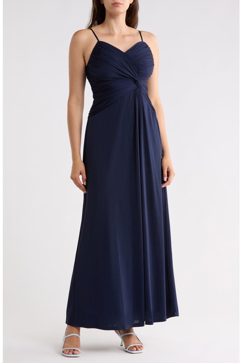 Knot Front Gown, Main, color, NAVY
