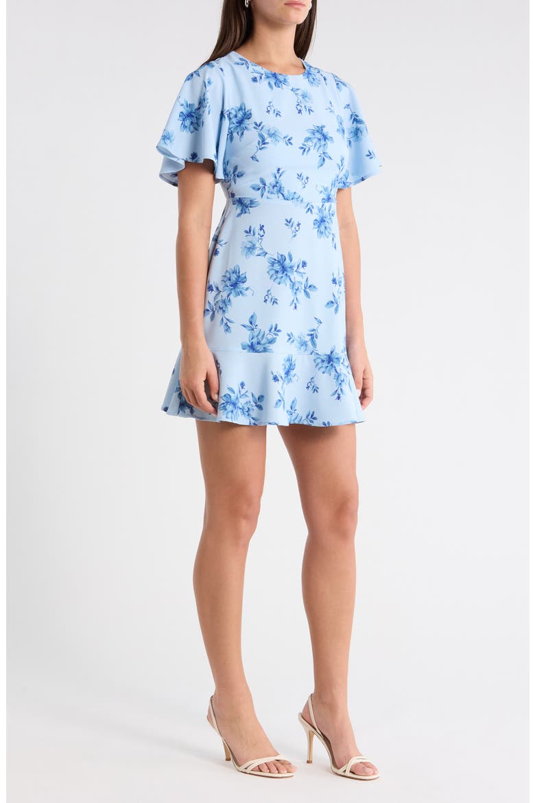 Floral Print Ruffle Hem Dress, Alternate, color, BLUE
