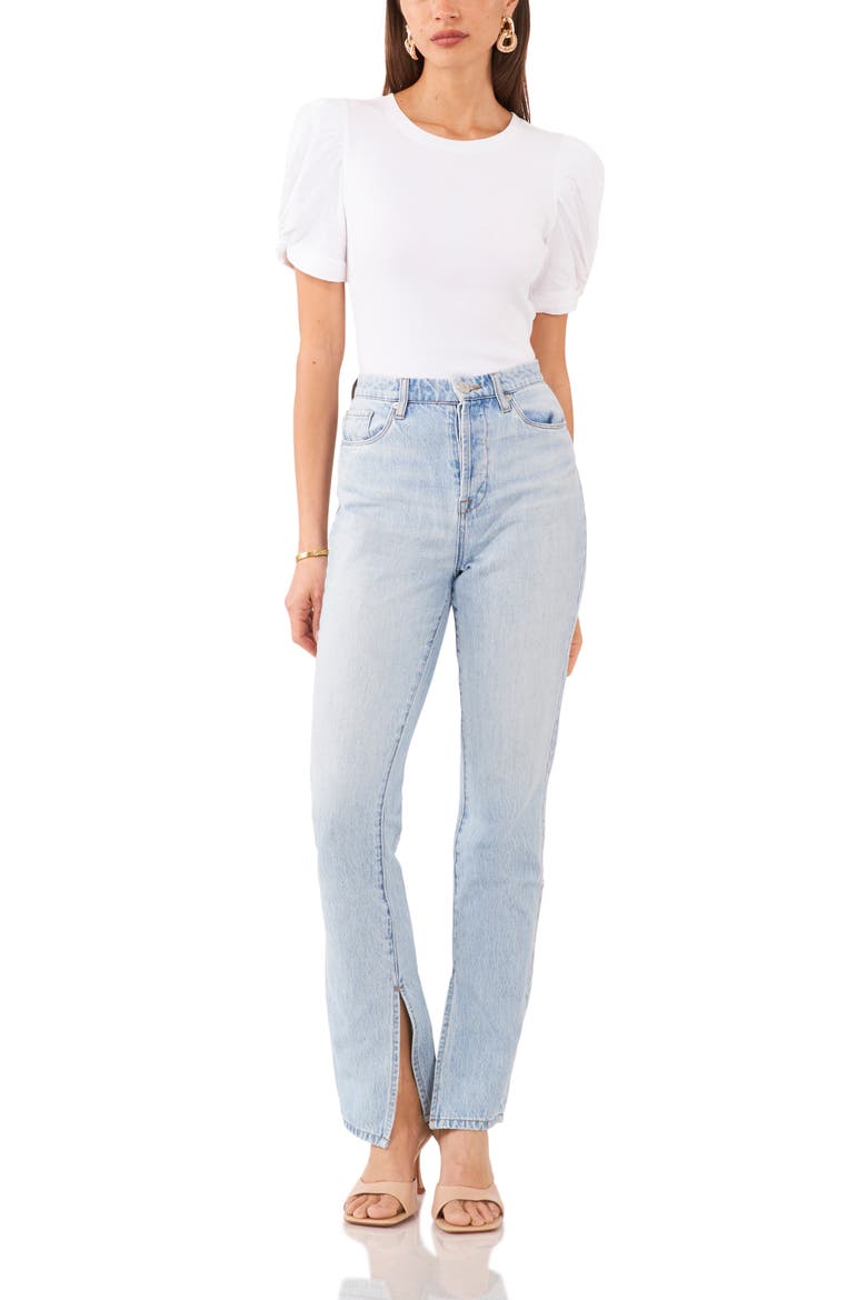 Puff Sleeve Rib Knit T-Shirt, Alternate, color, ULTRA WHITE