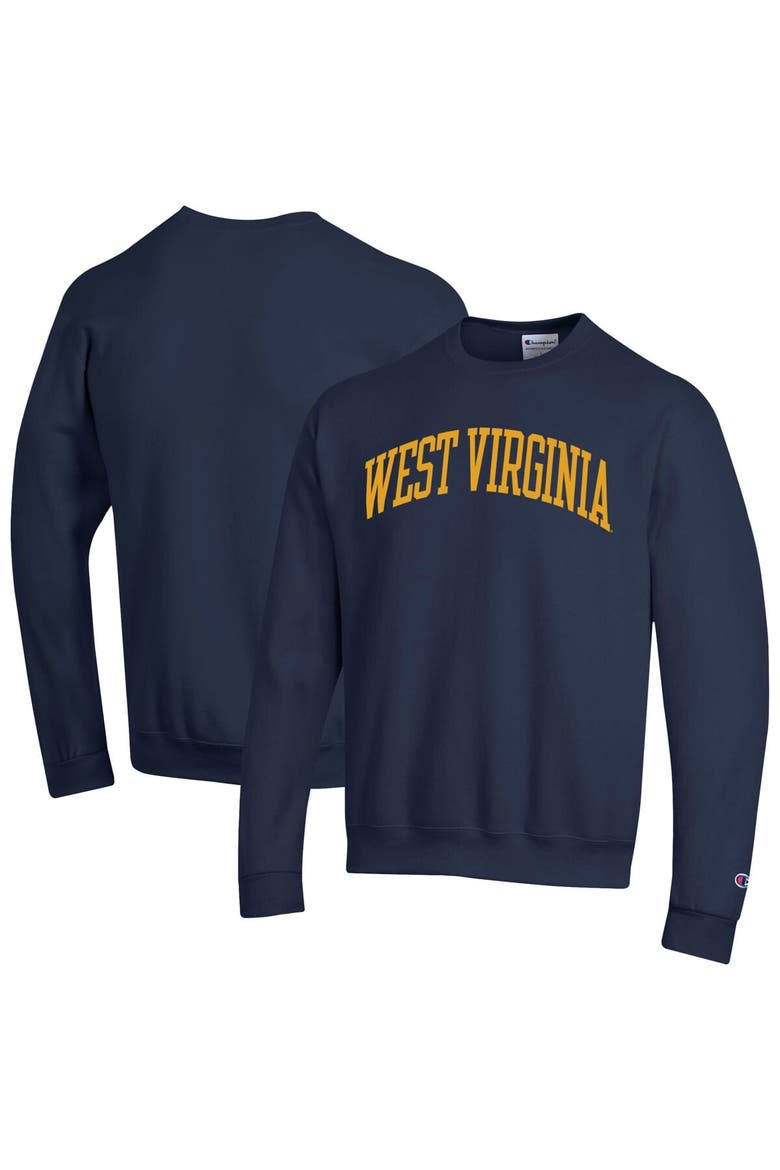 Men's Champion  Navy West Virginia Mountaineers Basic Arch Fleece Pullover Sweatshirt, Main, color, Navy