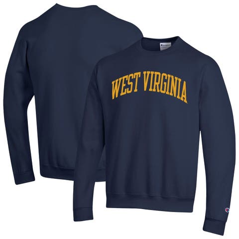 Men's Champion  Navy West Virginia Mountaineers Basic Arch Fleece Pullover Sweatshirt