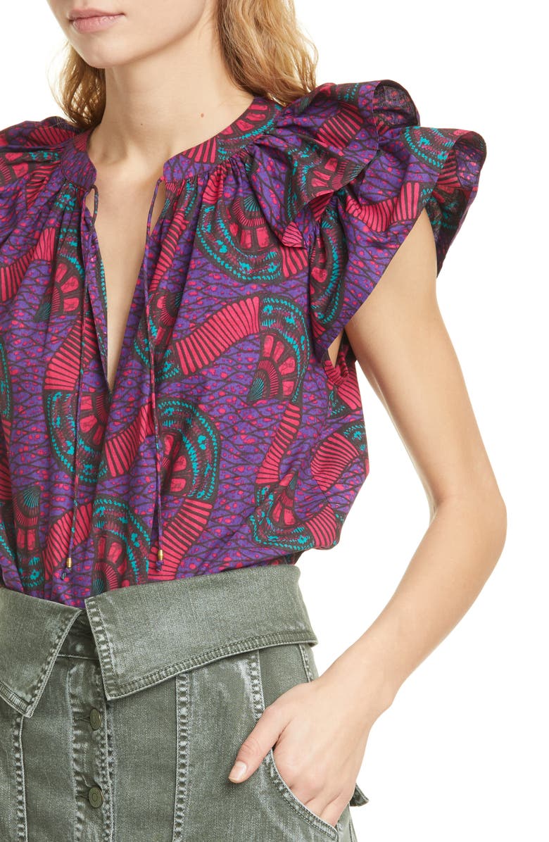 Ulla Johnson Elm Flutter Sleeve Cotton Top, Alternate, color, 