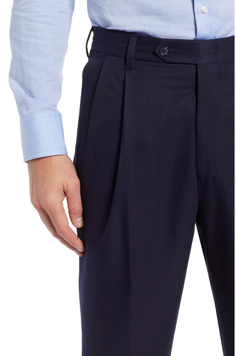 Classic Fit Pleated Microfiber Performance Trousers, Alternate, color, NAVY