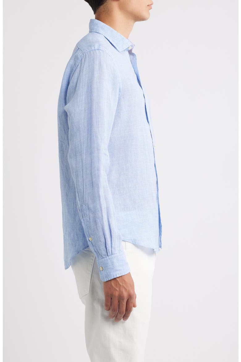 Classic Fit Houndstooth Linen Button-Up Shirt, Alternate, color, CABANA BLUE/WHITE