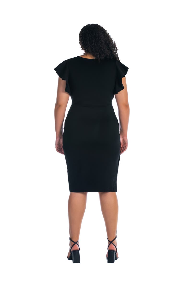 24seven Comfort Apparel V-Neck Ruffle Sleeve Knee Length Dress, Alternate, color, Black