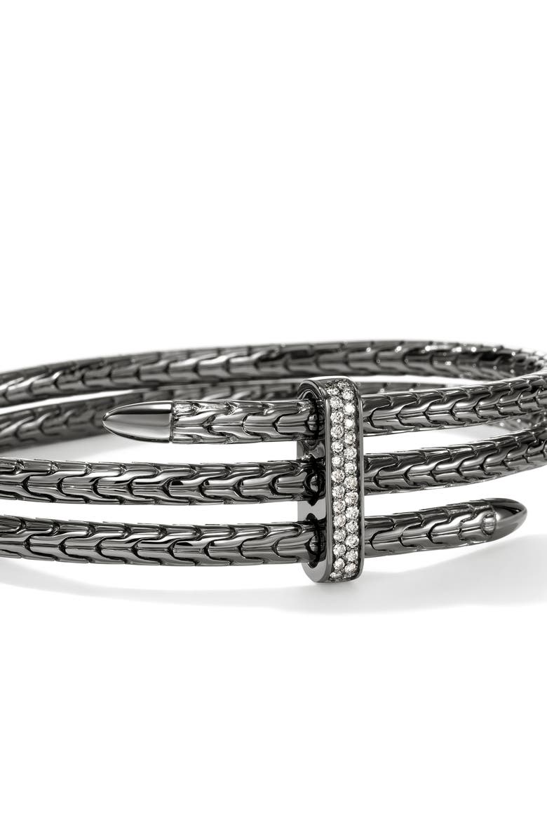 John Hardy Spear Double Flex Cuff, Diamond, 4mm, Alternate, color, Dark Silver