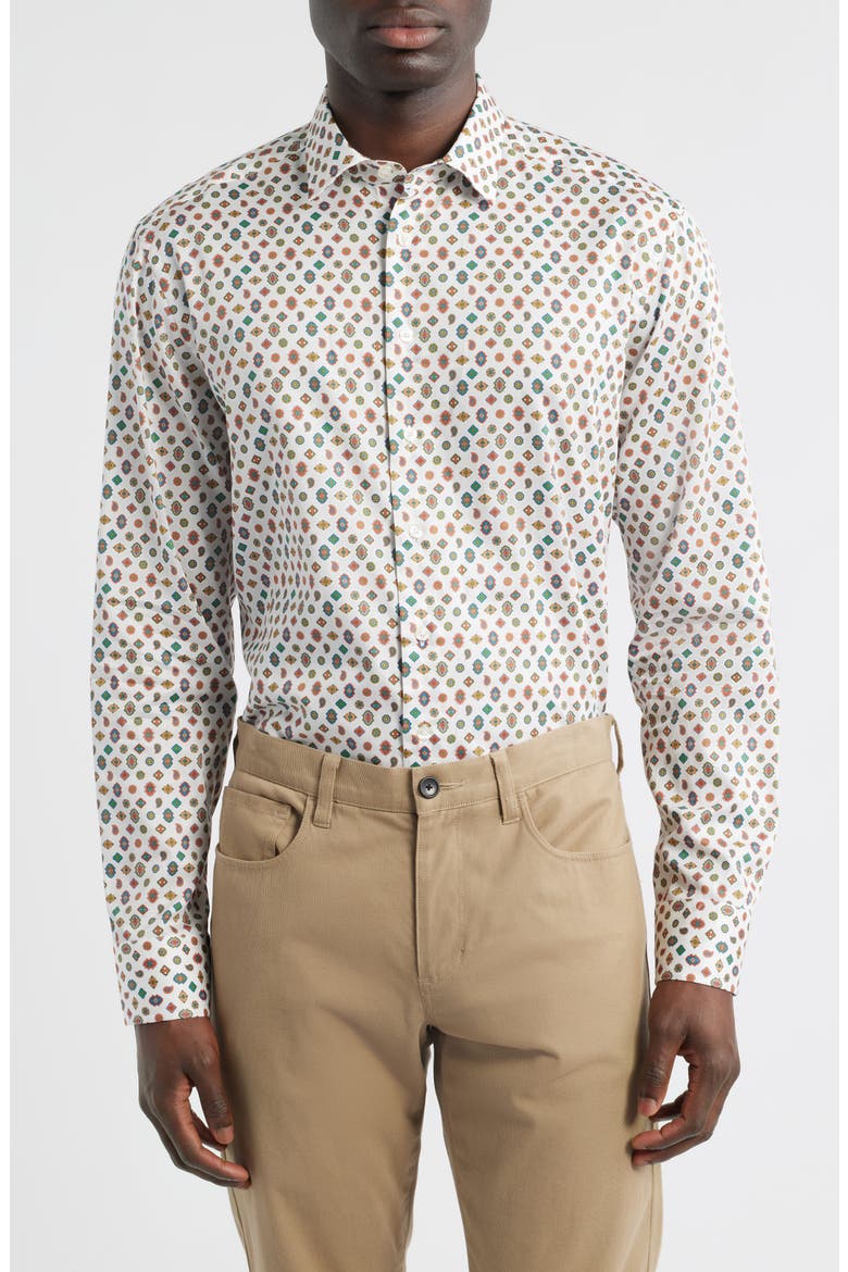 Roma Cotton Muslin Dress Shirt, Main, color, STAMPA F.DO BIANCO