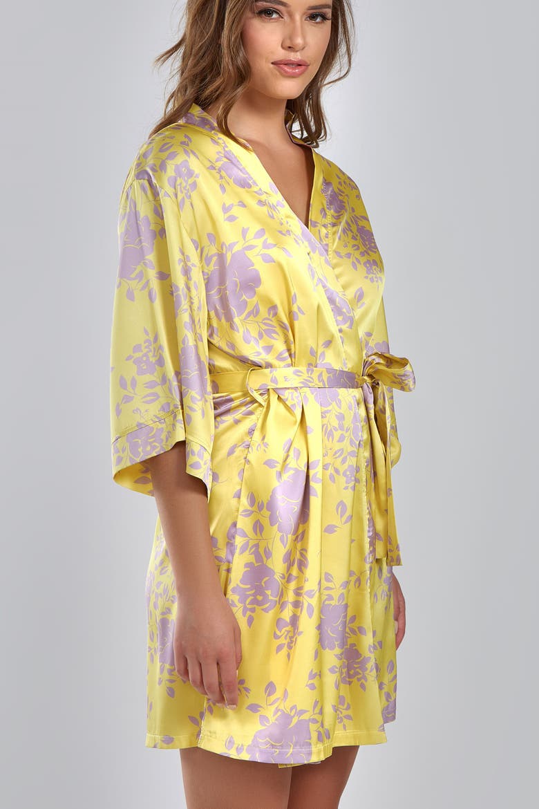 Floral Printed Satin Robe, Alternate, color, Yellow-Purple