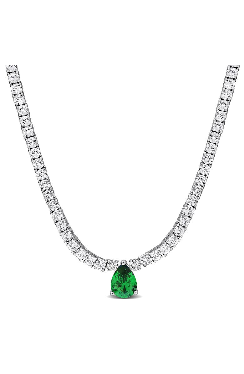 Julianna B. Created Emerald & White Sapphire Station Tennis Necklace, Main, color, Created Emerald