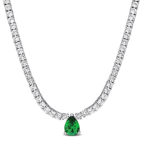 Created Emerald & White Sapphire Station Tennis Necklace
