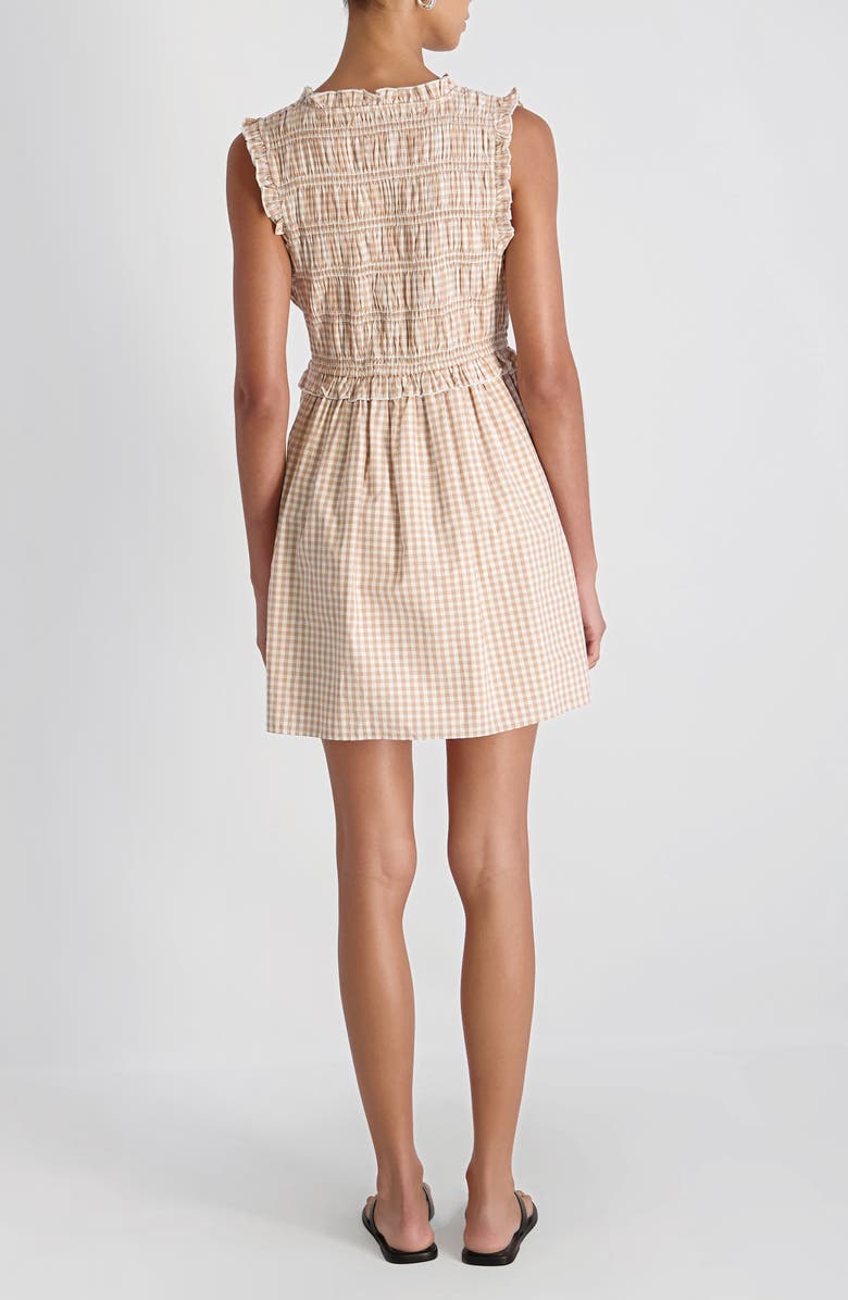 French Connection Rhodes Pop Gingham Ruffle Shirred Bodice Cotton Sundress, Alternate, color, Petit Gingham Almond Beige