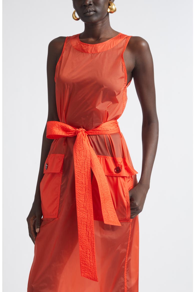 Button Back Belted Nylon Dress, Alternate, color, ROUGE ORANGE