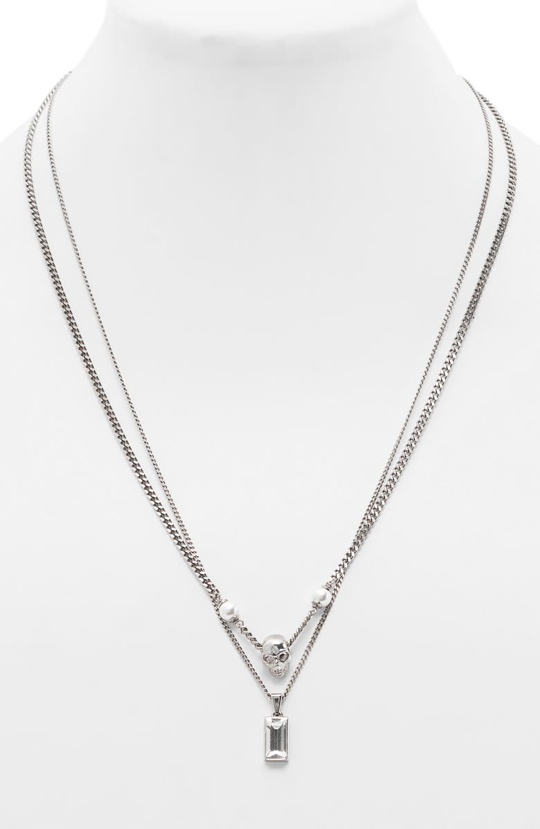 McQueen Men's Skull, Faux Pearl & Crystal Layered Necklace, Alternate, color, Crystal/Pearl