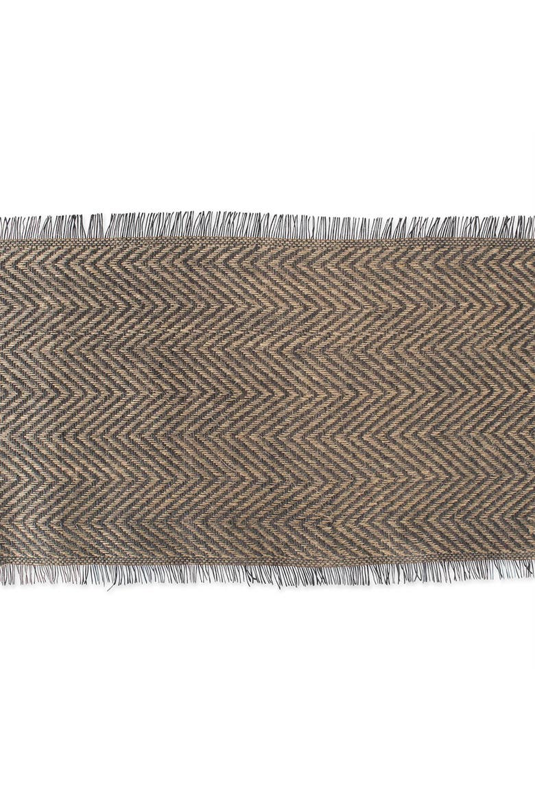 Mineral Chevron Burlap Table Runner 14X72, Alternate, color, Mineral Gray