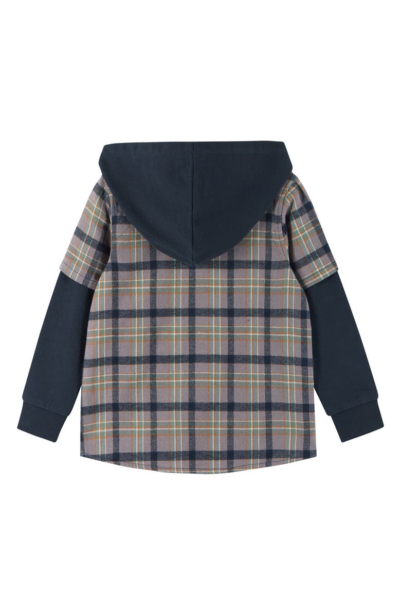 Andy & Evan Kids' Layered Look Plaid Hoodie, Alternate, color, Brown Plaid