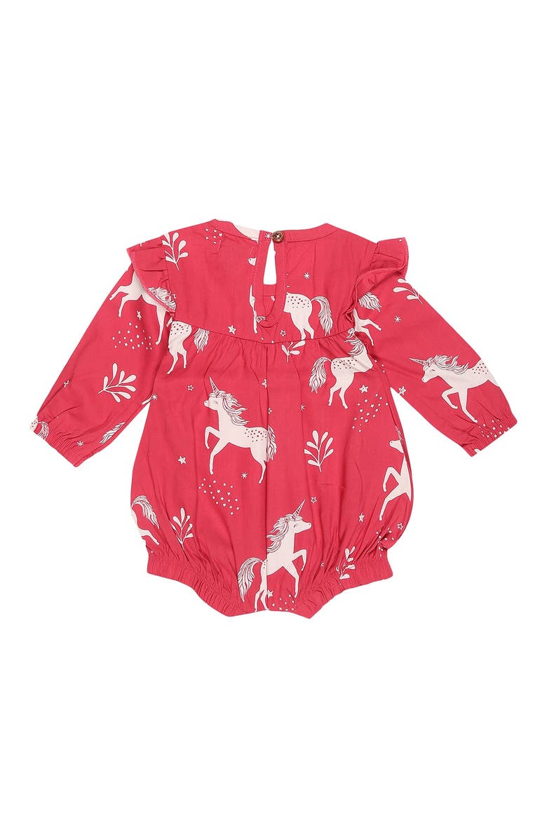 Lilly + Sid Organic Cotton Unicorn Print Romper, Alternate, color, Red