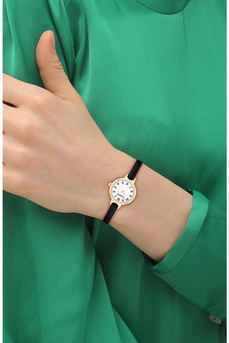 Iris Leather Strap Watch, 22.5mm, Alternate, color, BLACK