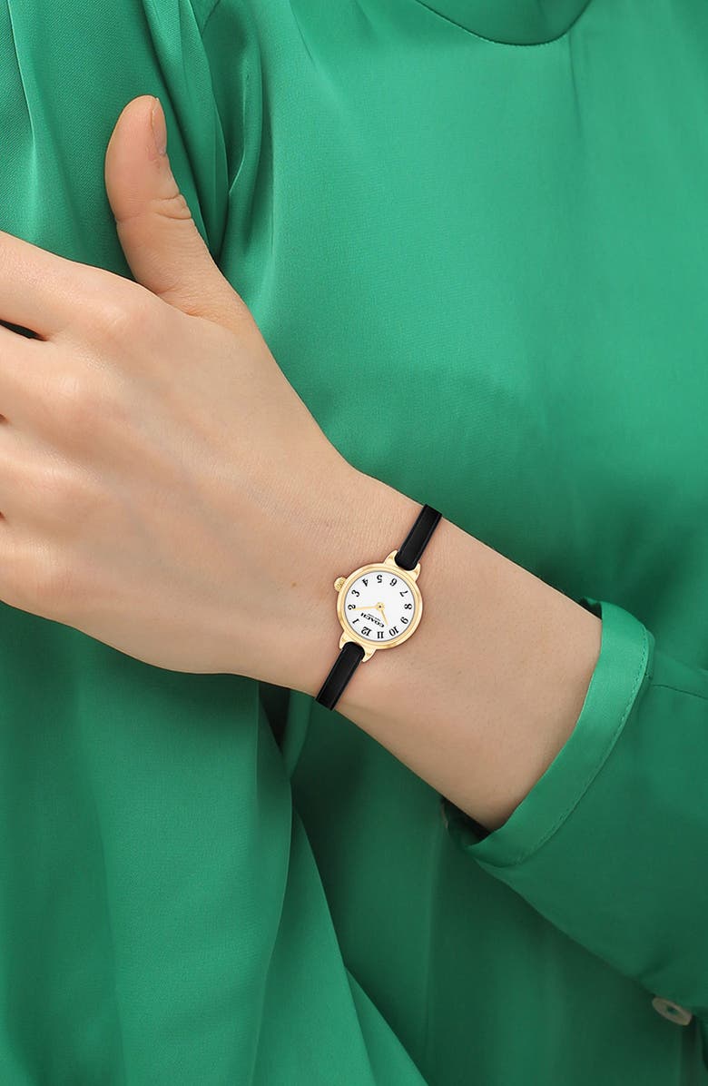 COACH Iris Leather Strap Watch, 22.5mm, Alternate, color, Black