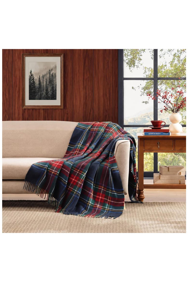 Devon Tartan Microfiber Throw Blanket, Alternate, color, NAVY BLUE