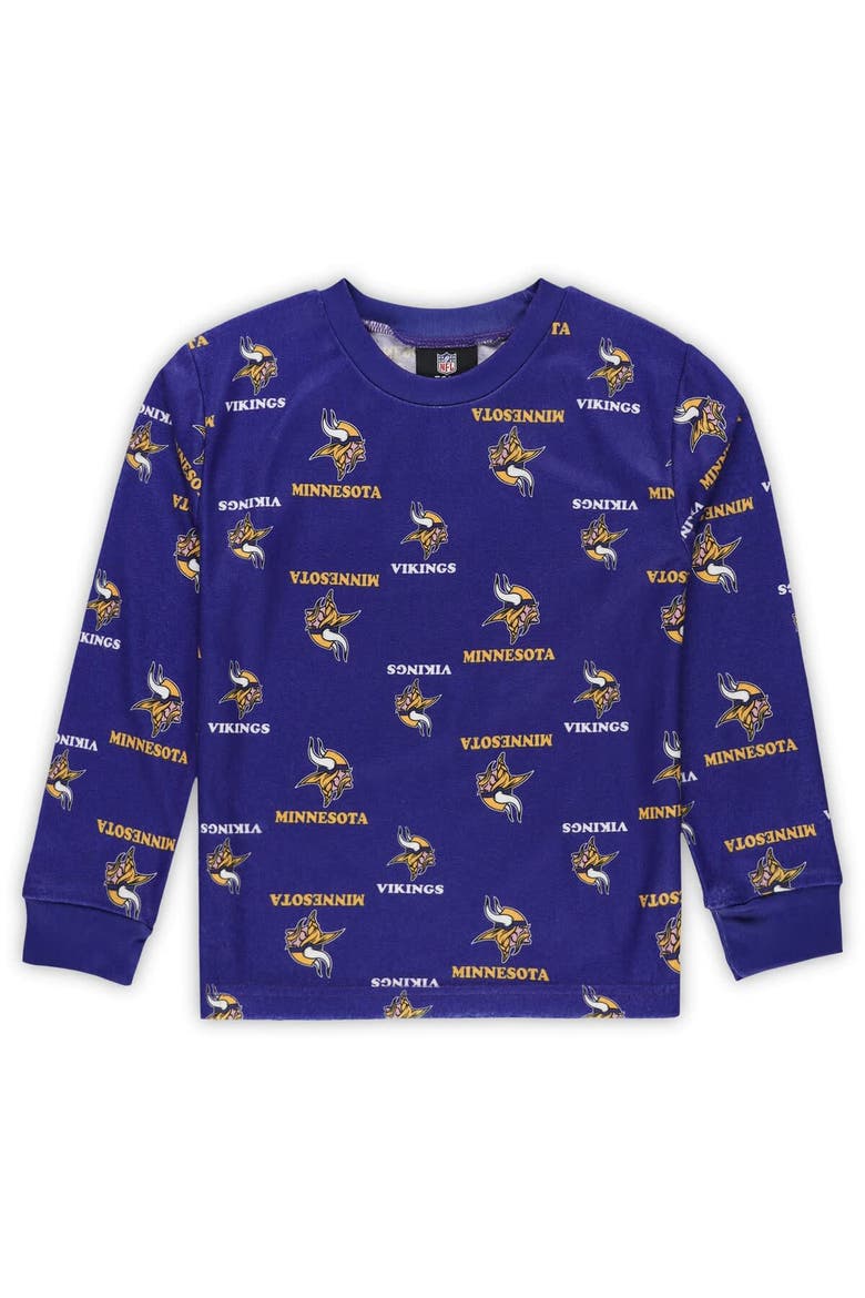 Preschool Outerstuff Purple Minnesota Vikings All-Over-Print Long Sleeve T-Shirt and Pants Sleep Set, Alternate, color, Purple