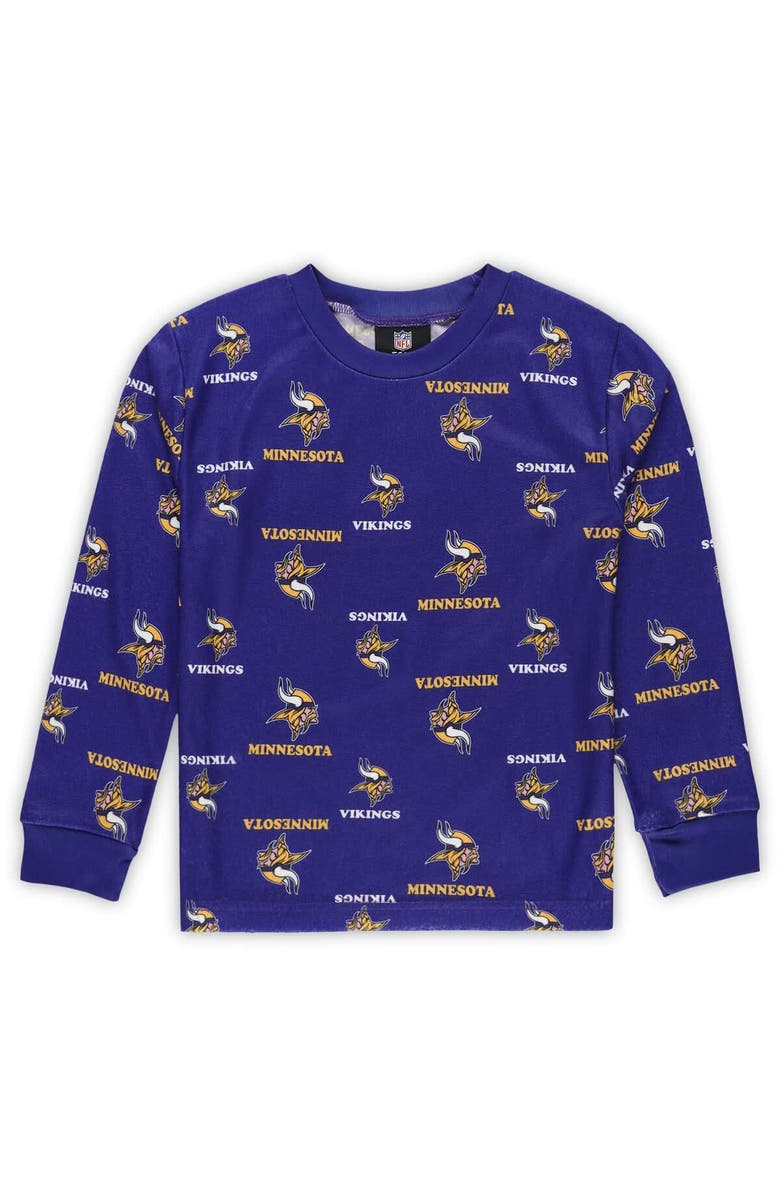 Outerstuff Preschool Outerstuff Purple Minnesota Vikings All-Over-Print Long Sleeve T-Shirt and Pants Sleep Set, Alternate, color, Purple