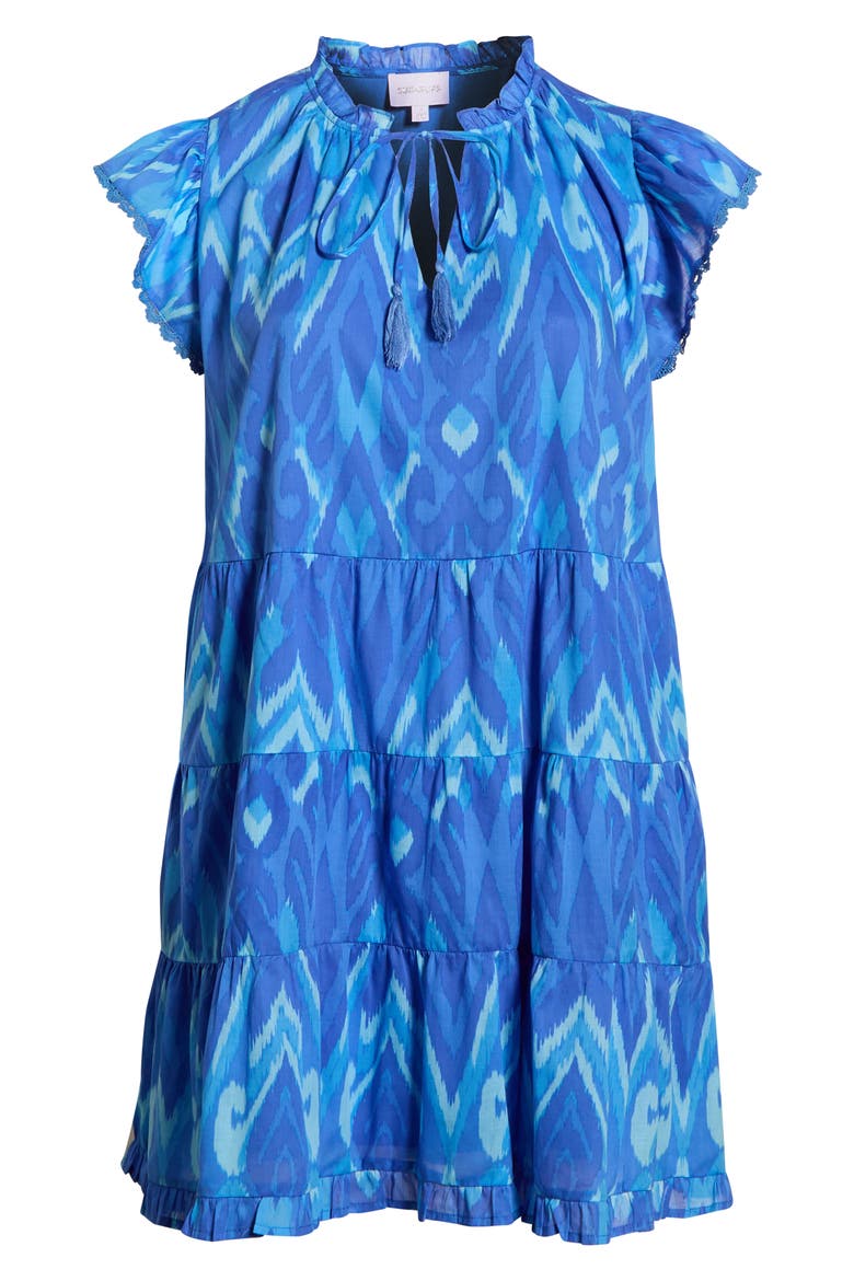 Carys Abstract Flutter Sleeve Cotton Shift Dress, Alternate, color, BLUES-MULTI