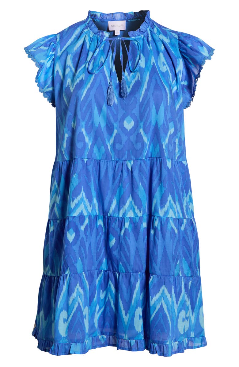 SUGARLIPS Carys Abstract Flutter Sleeve Cotton Shift Dress, Alternate, color, Blues-Multi