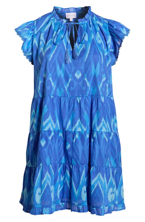 Sugarlips Carys Abstract Flutter Sleeve Cotton Shift Dress In Blue