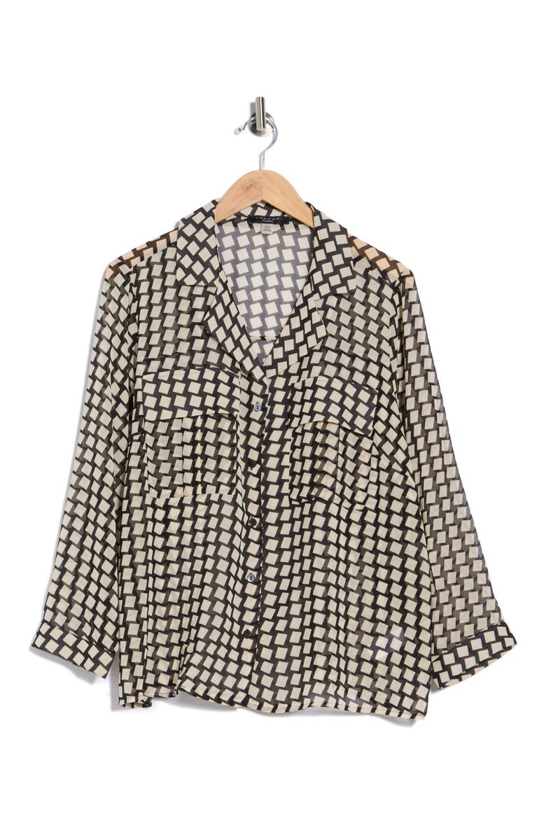 Long Sleeve Crop Utility Button-Up Shirt, Alternate, color, BLACK/ CREAM GEO