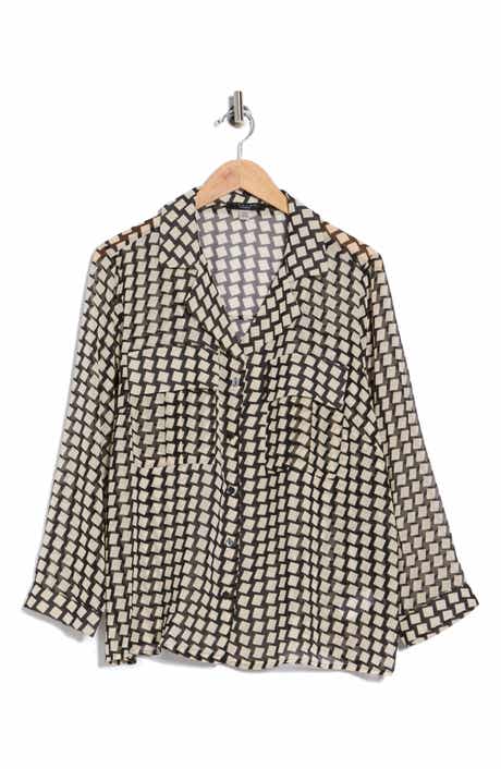 T Tahari Long Sleeve Crop Utility Button-Up Shirt