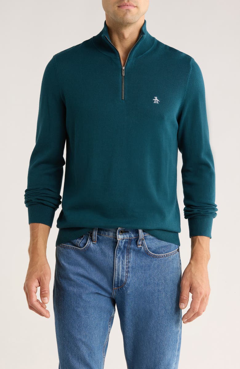 Original Penguin Half Zip Cotton Jersey Sweater, Main, color, Reflecting Pond