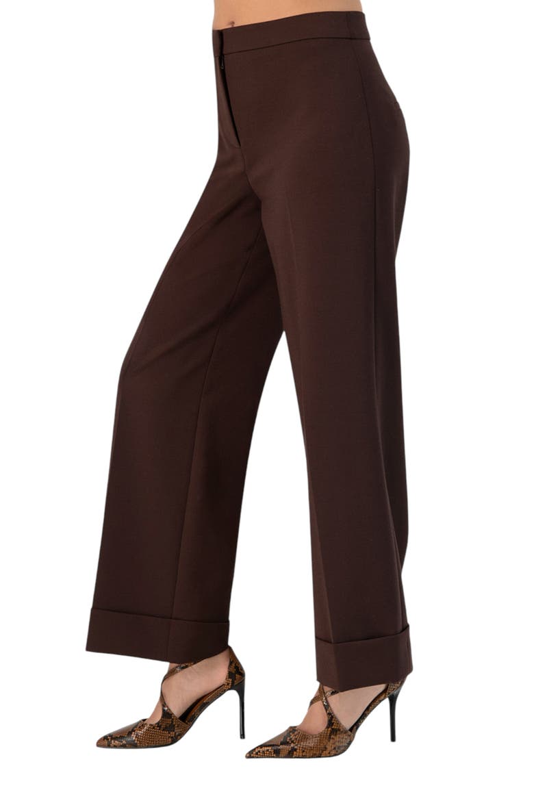 Straight-Leg Culotte Pants with Wide Hem, Alternate, color, Brown