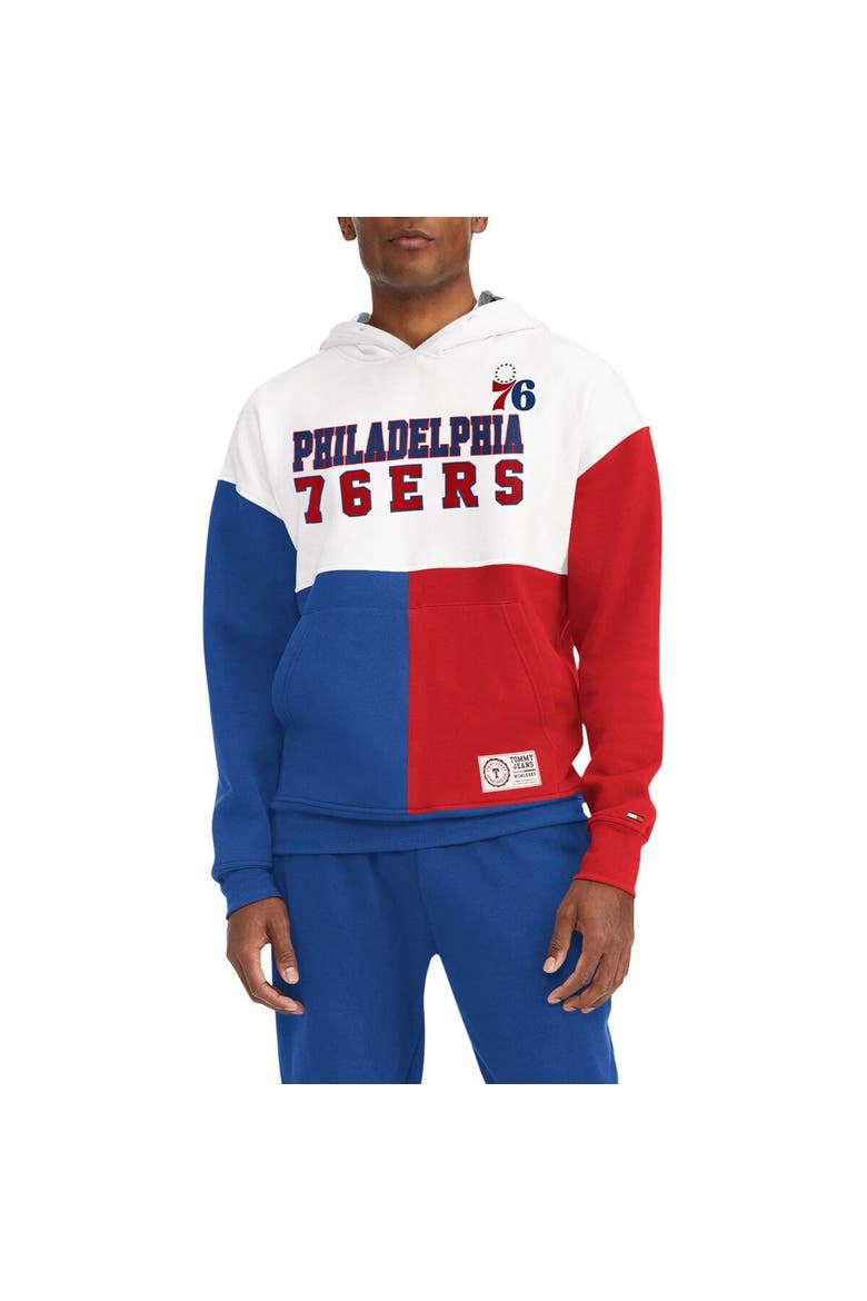 Men's Tommy Jeans White/Red Philadelphia 76ers Andrew Split Pullover Hoodie, Main, color, White