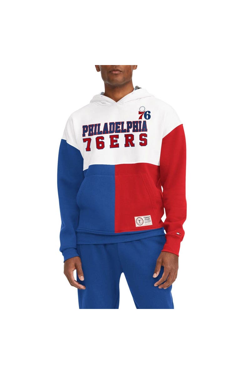 TOMMY JEANS Men's Tommy Jeans White/Red Philadelphia 76ers Andrew Split Pullover Hoodie, Main, color, White