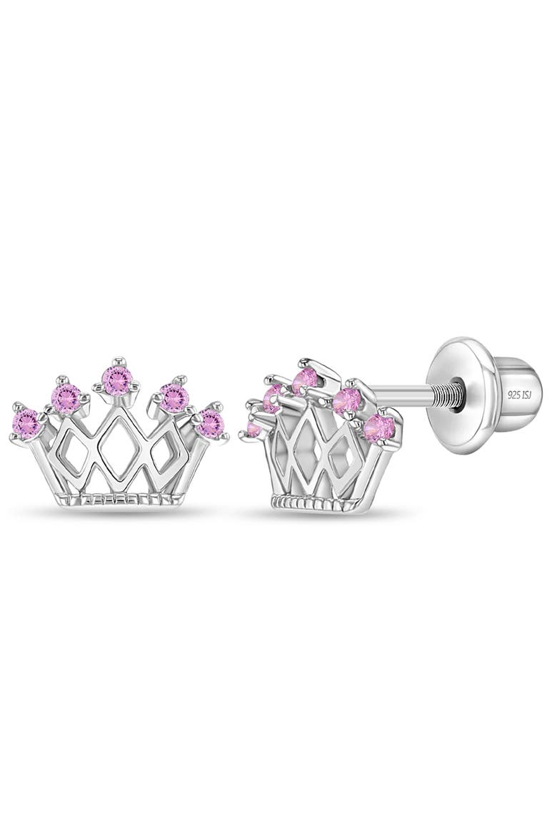 5 Point Cubic Zirconia Crown Earrings, Main, color, Pink