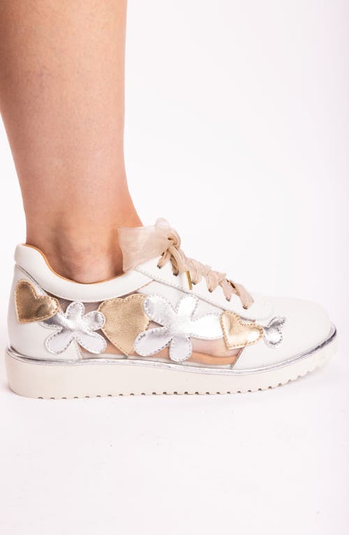 L'amour Des Pieds Zeneta Embellished Sneaker In White/silver/gold
