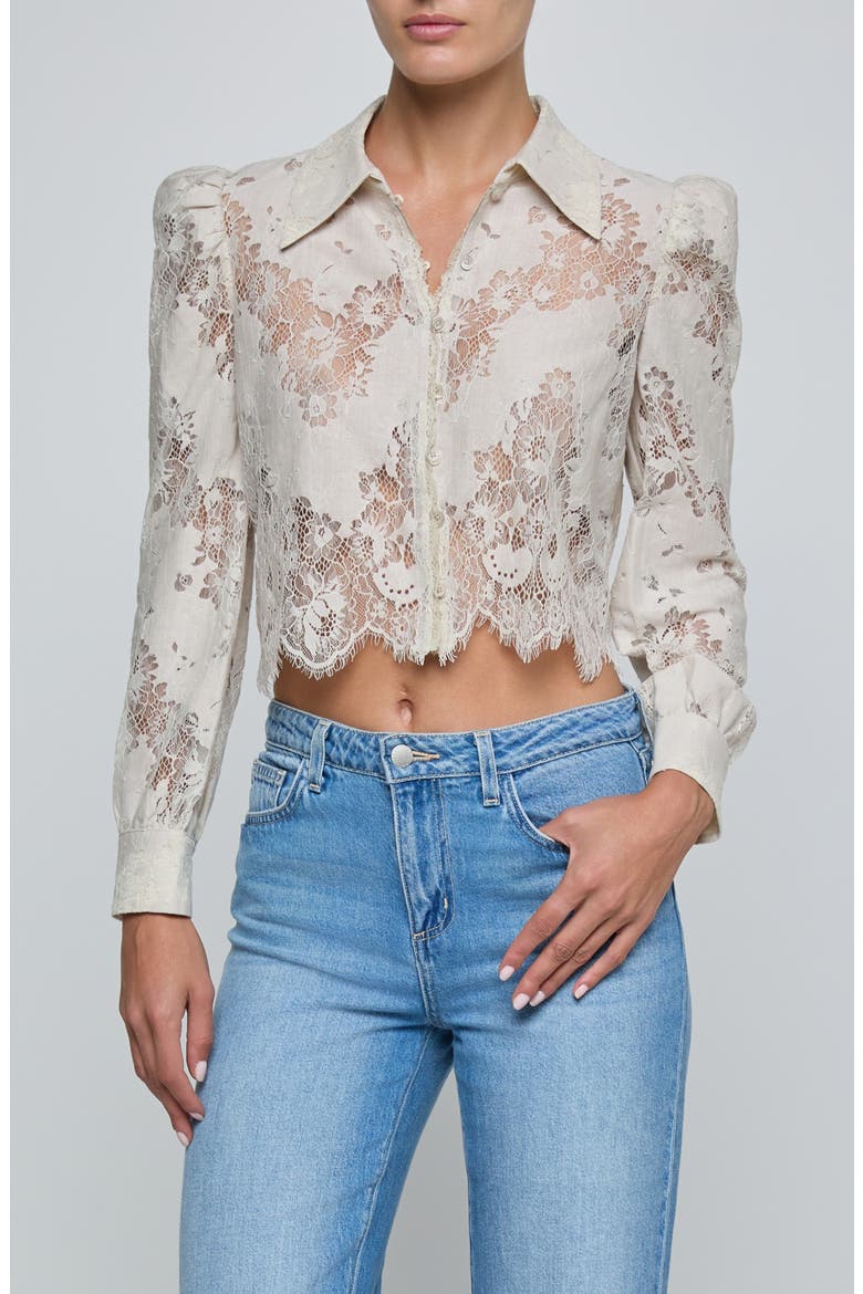 Anita Lace Crop Button-Up Shirt, Main, color, CHAMPAGNE