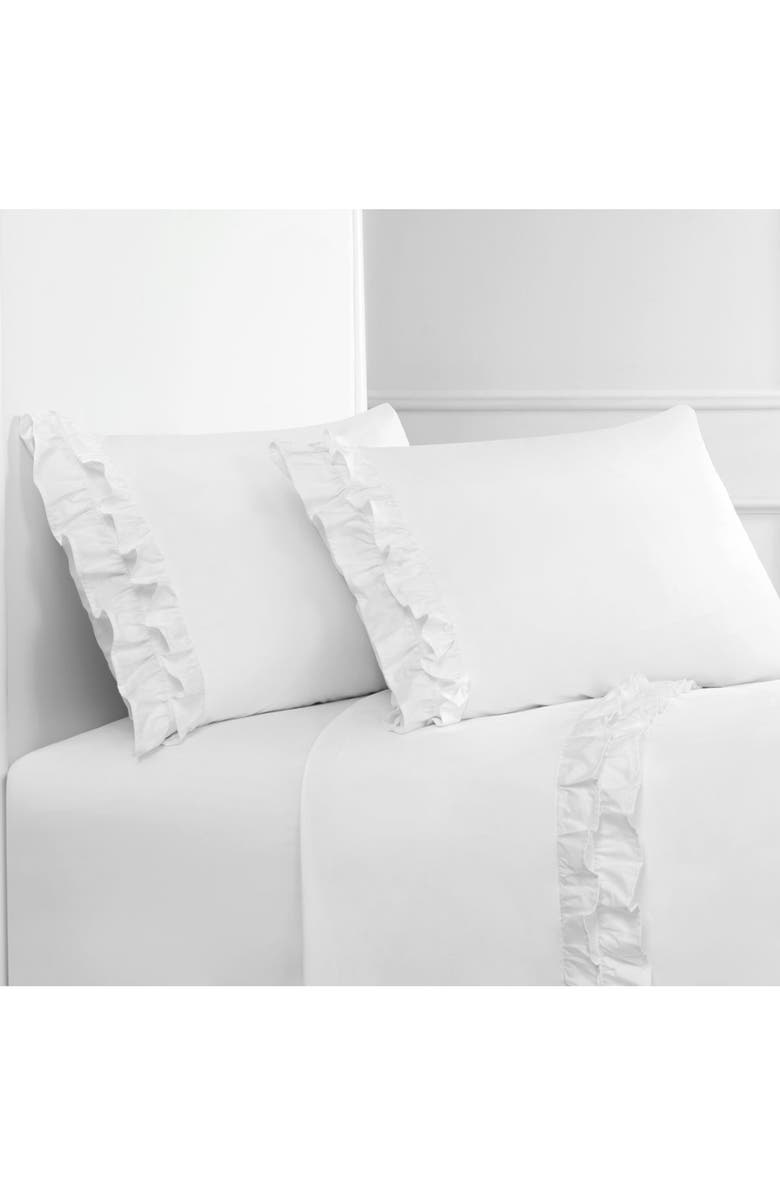 MELANGE HOME Percale Cotton Double Ruffle Sheet 2-Piece Set, Alternate, color, White