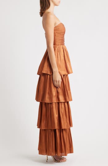 Tiered Ruffle Off the Shoulder Corset Gown