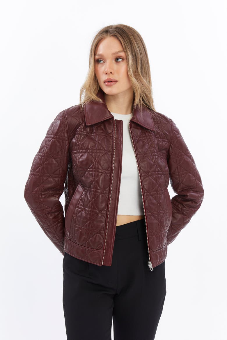 Chloe Quilted Leather Jacket, Alternate, color, Burgundy