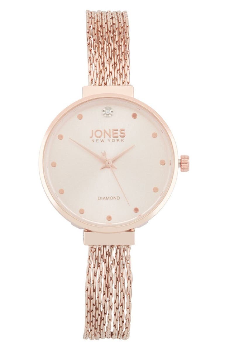 Jones New York Diamond Quartz Mesh Bracelet Watch, 36mm, Main, color, White/ Rose Gold