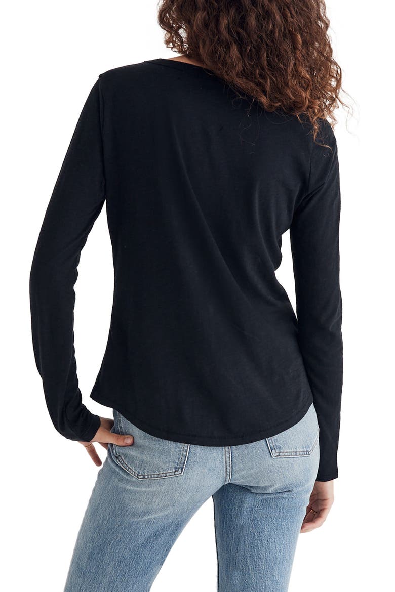 Whisper Cotton Rib Crewneck Long Sleeve T-Shirt, Alternate, color, TRUE BLACK