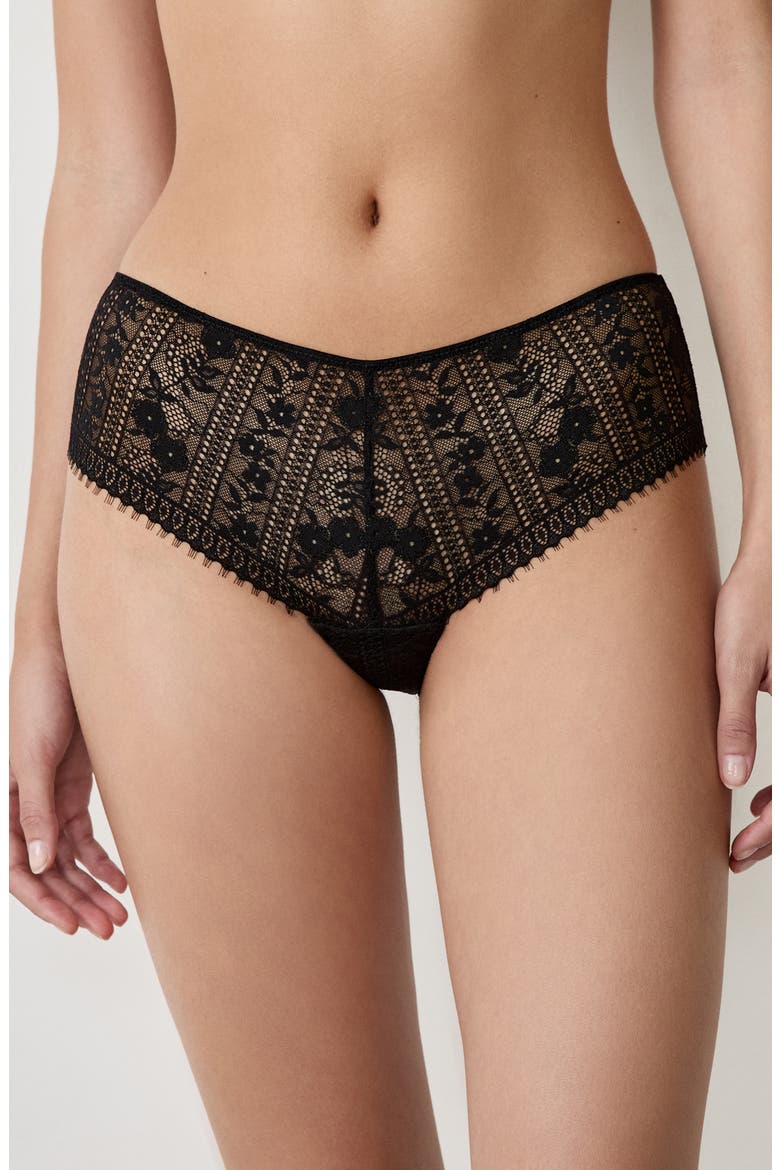 Aura Lace Shorty Panties, Main, color, BLACK
