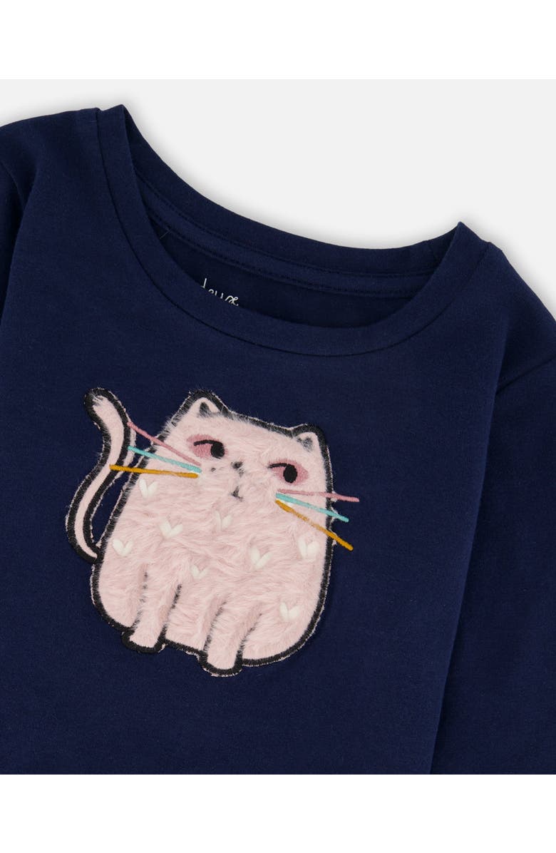 Deux par Deux Organic Cotton T-Shirt with Cat, Alternate, color, Dark Blue