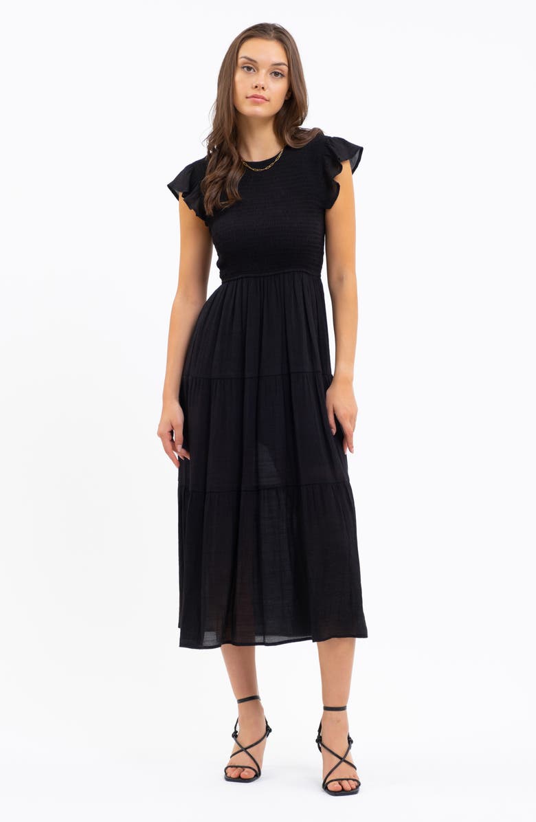 Blu Pepper Smocked Flutter Sleeve Tiered Midi Dress, Alternate, color, 
