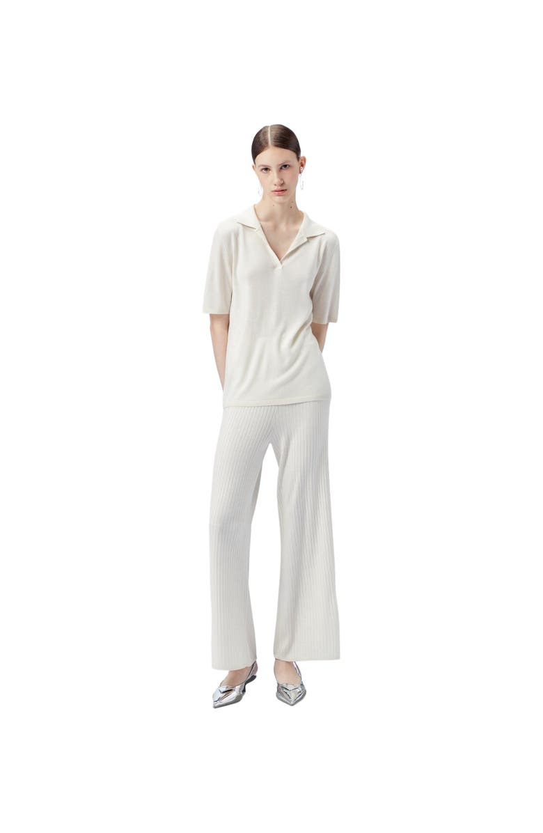 GOBI Mongolian Cashmere Silk Cashmere Polo Shirt, Alternate, color, Whisper White