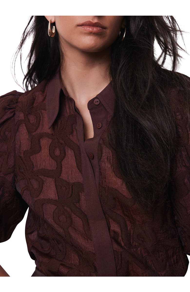 MINT VELVET Jacquard Puff Sleeve Shirt, Alternate, color, Burgundy