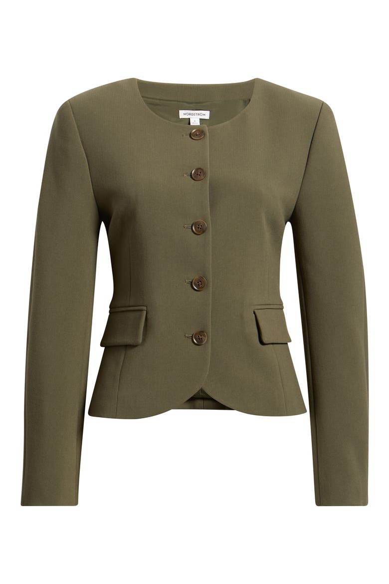 Curved Hem Collarless Jacket, Main, color, OLIVE SARMA